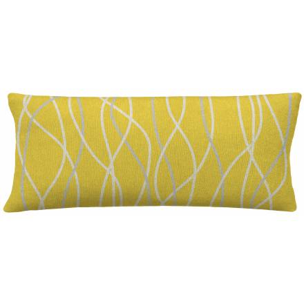 Judy Ross Textiles Hand-Embroidered Chain Stitch Streamers 16x36 Throw Pillow yellow/cream/ice